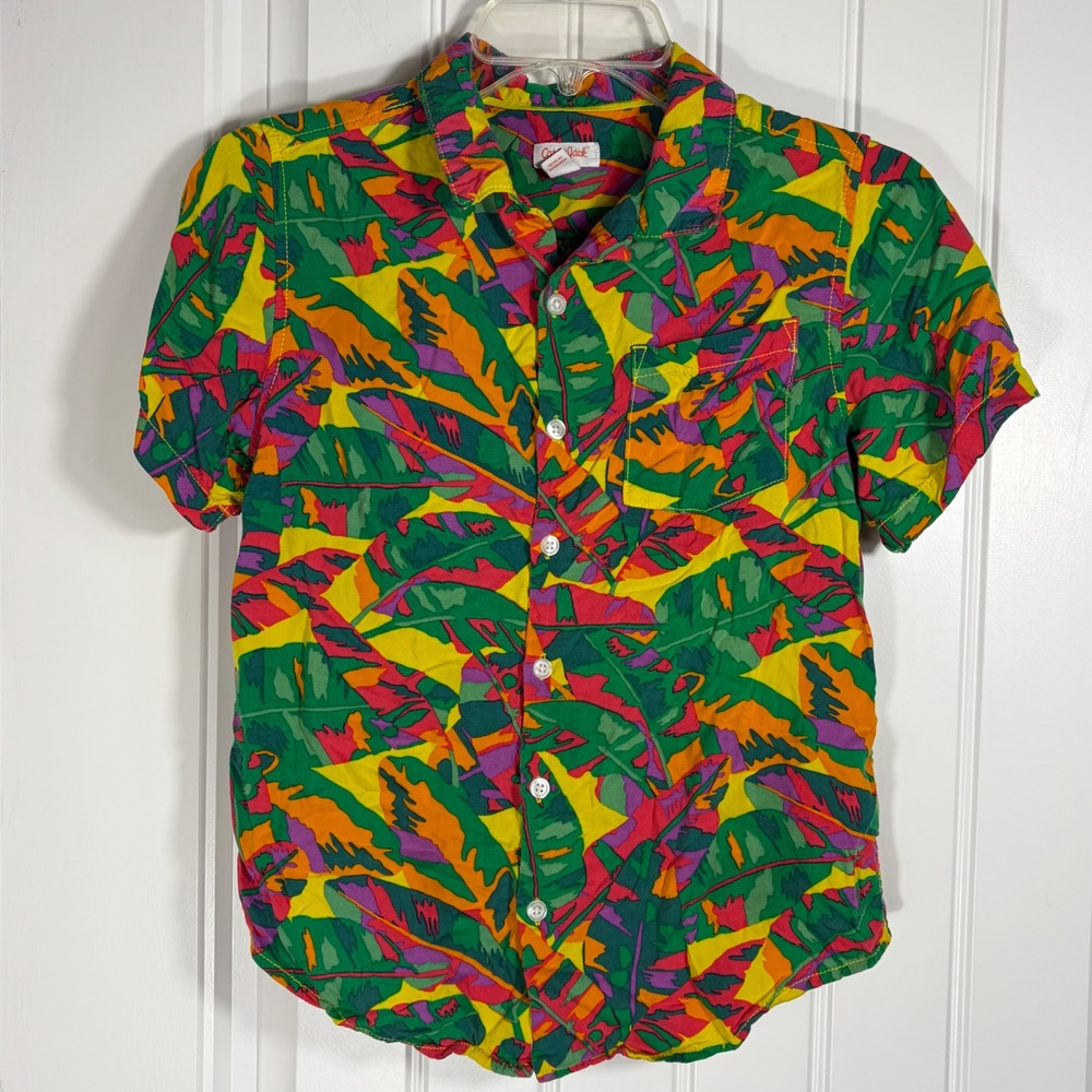 Cat & Jack Kids L 10/12 Tropical Leaf Print Button Down Shirt Multicolor S/S